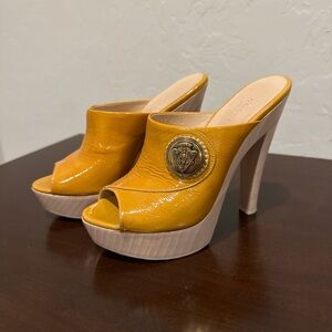Gucci Yellow Peep-Toe Mule Heels